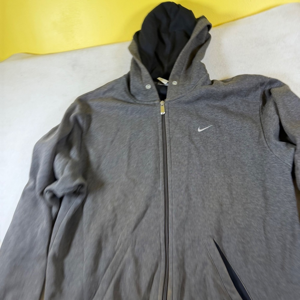 Nike Mens Full Zip Hoodie Charcoal Gray Fleece Sweatshirt Large Swoosh Logo